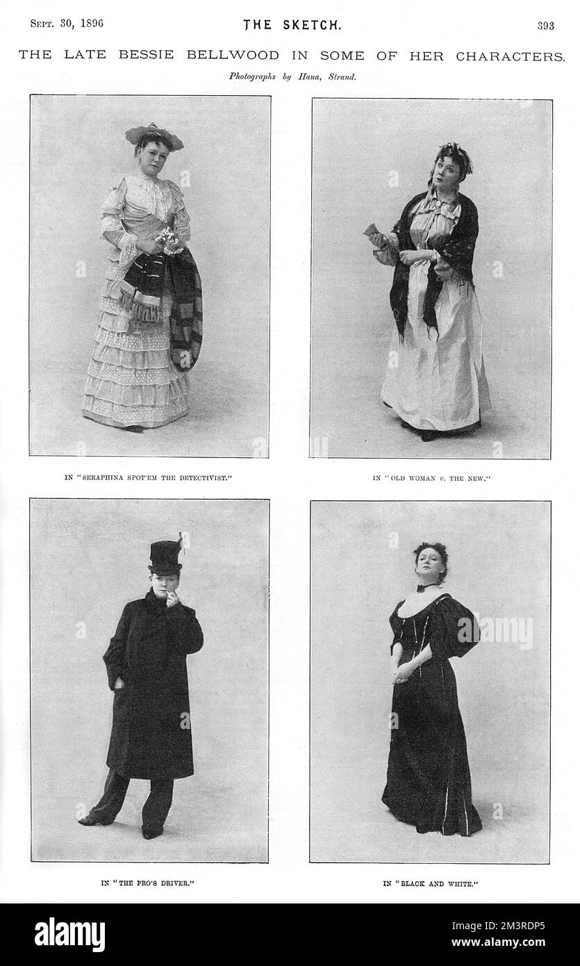 Die verstorbene Bessie Bellwood in einigen ihrer Figuren. Bessie Bellwood (1856 - 1896) war eine beliebte Musikerin. Datum: C.1886 Stockfoto