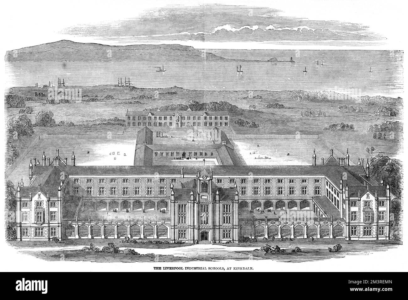 Die Liverpool Industrieschulen in Booth Lane, Kirkdale. Es wurde im elisabethanischen Stil erbaut und als Alternative zum Armenhaus für Jugendliche Armen entworfen. Datum: 1850 Stockfoto