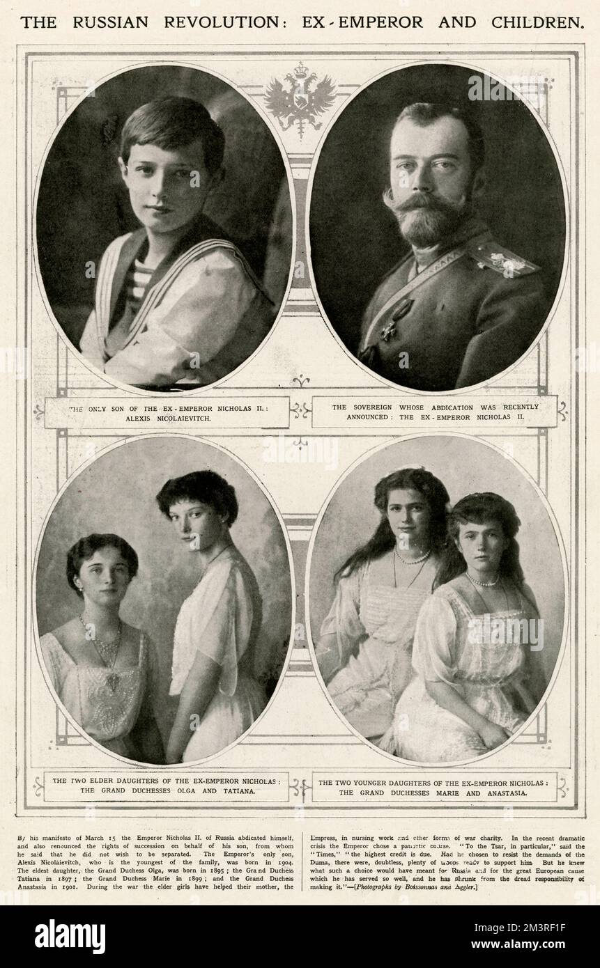 Nikolaus II. Von Russland und seine fünf Kinder 1917 Stockfoto