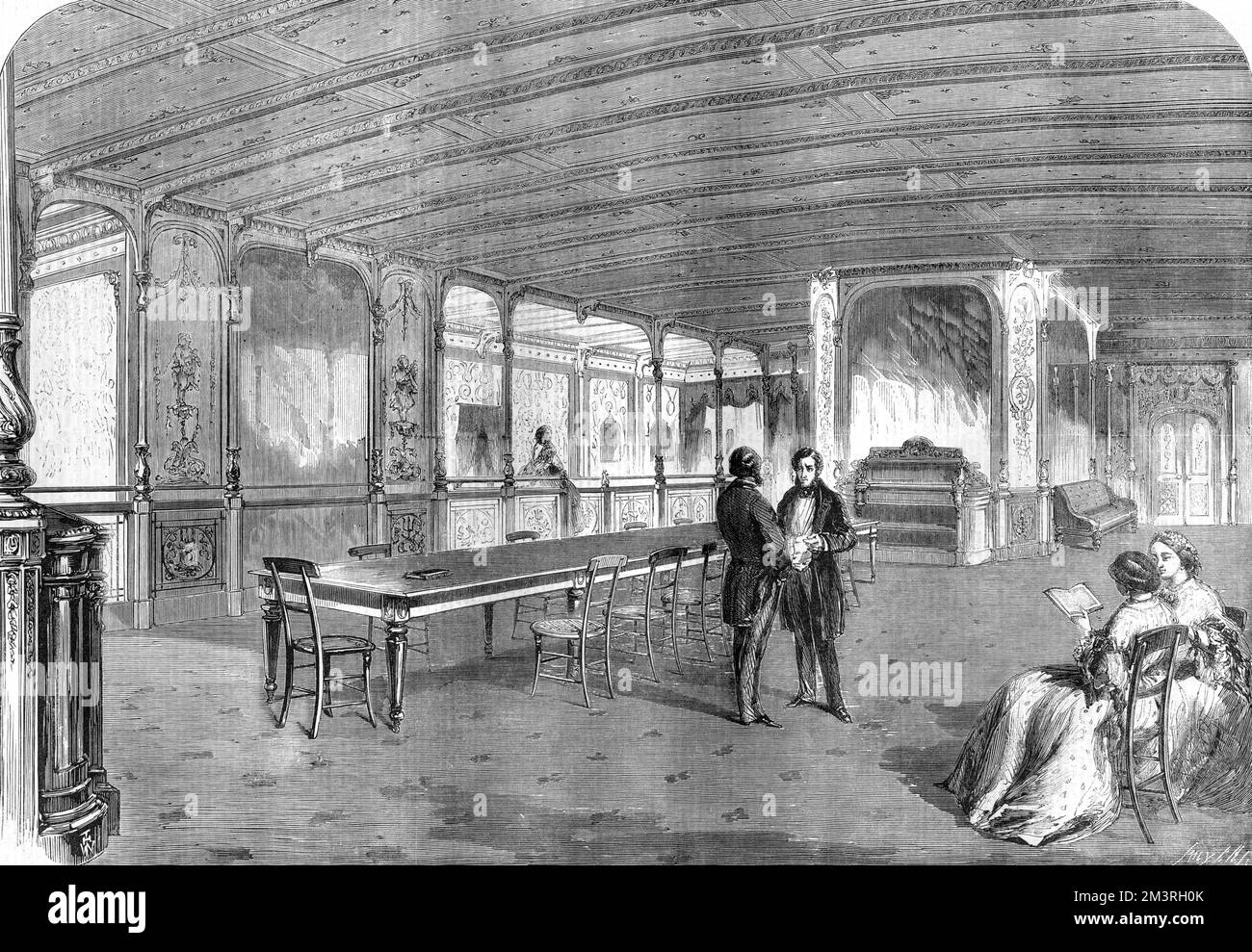 Das opulente Innere des Grand Saloon des Great Eastern Dampfschiffs, 1859. Siehe Abbildung 10054741 für denselben Innenraum bei einem Sturm. 1861 Stockfoto