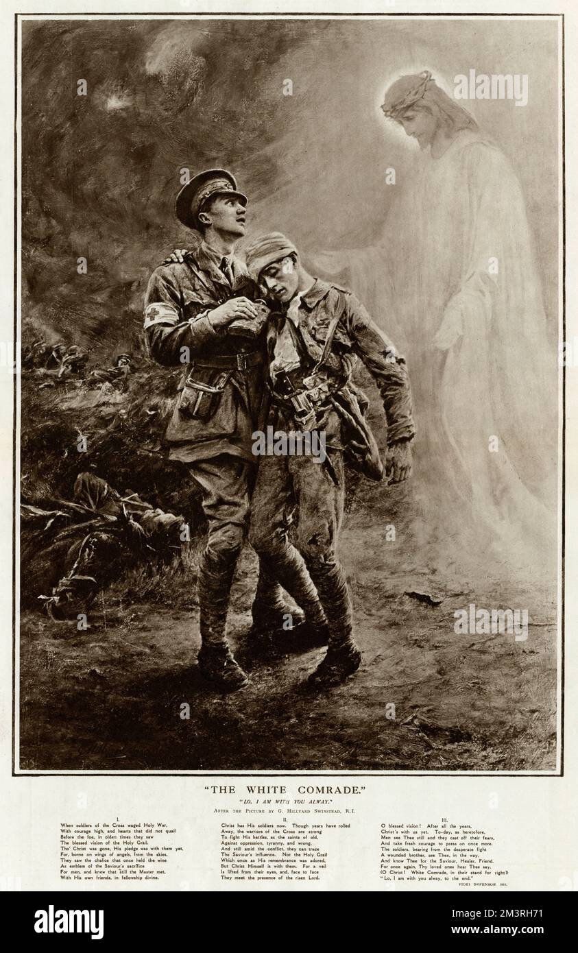 Jesus wird als "Genosse in Weiß" dargestellt, der den Soldaten tröstet und beschützt, der für eine gerechte Sache kämpft. Datum: 1915 Stockfoto