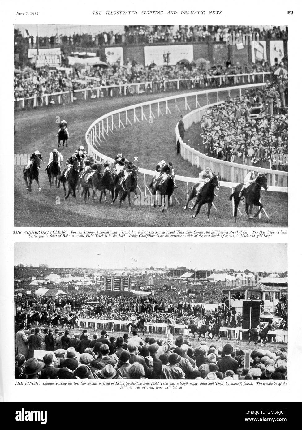 Bahram gewinnt das Epsom Derby 1935. Stockfoto