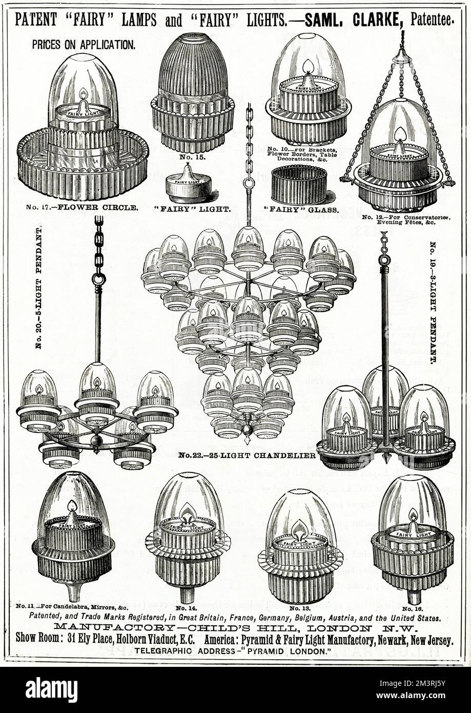 Anzeige für Clarkes Patent „Feen“ Lampen & Lichter 1888 Stockfoto