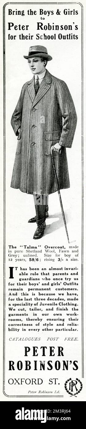 Werbespot für Peter Robinsons Schuloutfits 1915 Stockfoto