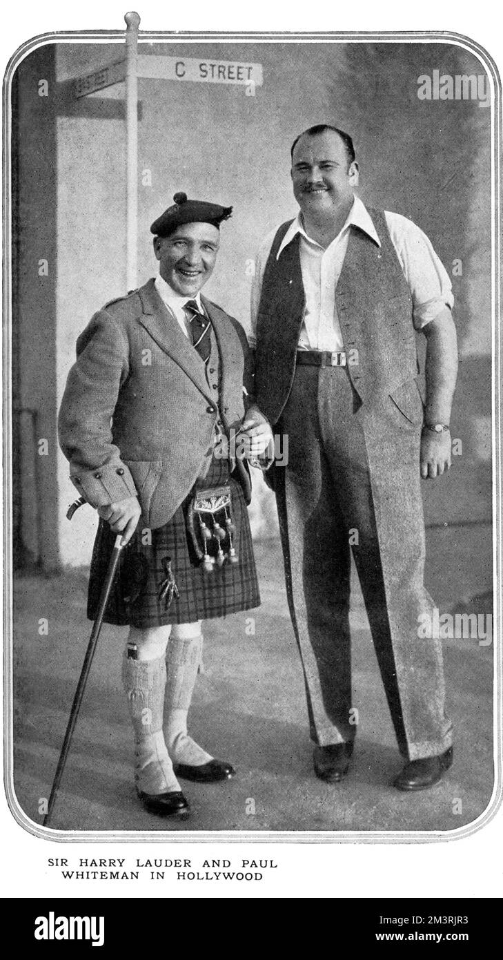 Harry Lauder, schottischer Entertainer und Komiker, mit Paul Whiteman, amerikanischem Jazzmusiker und Bandführer, in Hollywood. 1930 Stockfoto
