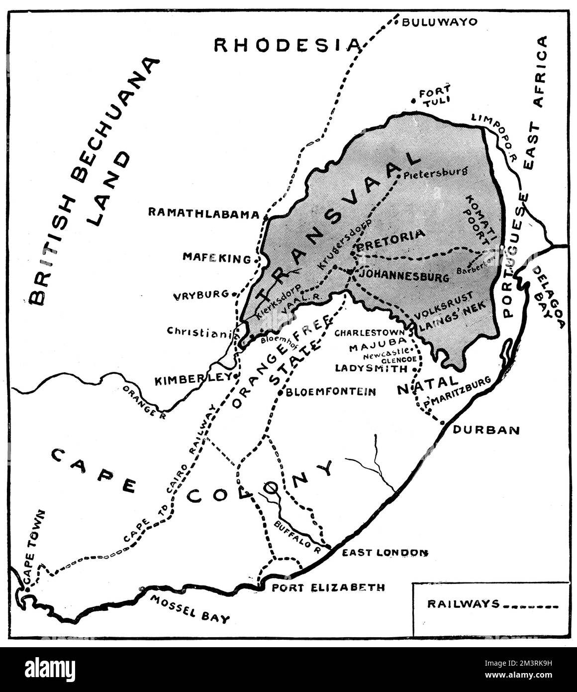 Karte des Krieges in Südafrika 1899. Datum: 1899 Stockfoto