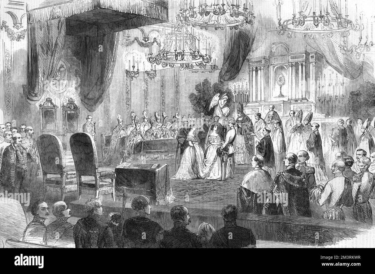 Hochzeit von Kaiser Franz-Joseph I(1830-1916) Osterreichs an Prinzessin Elisabeth von Bayern(1837-1898) in der Augustinskirche in Wien. Datum: April 1854 Stockfoto