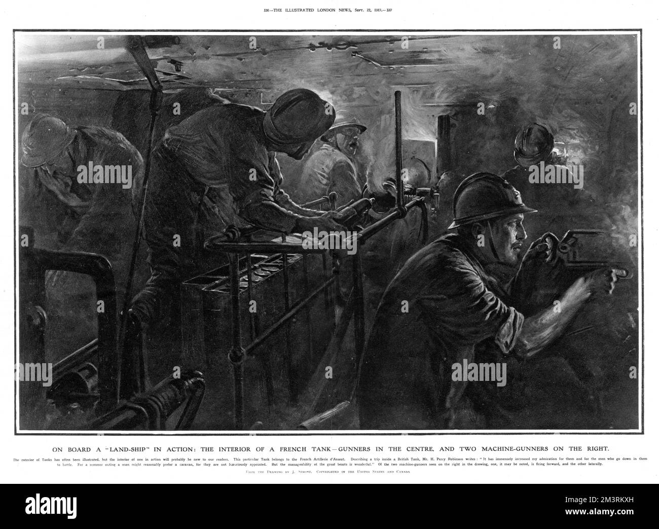 Das Innere eines französischen Panzers im Ersten Weltkrieg Stockfoto