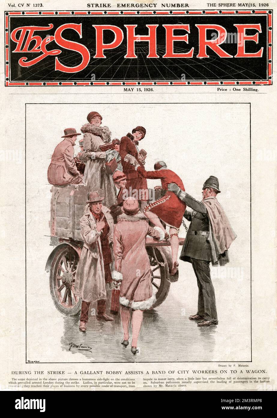 Gallant bobby assistiert einer Gruppe von Stadtarbeitern auf einem Wagen. Datum: Mai 1926 Stockfoto