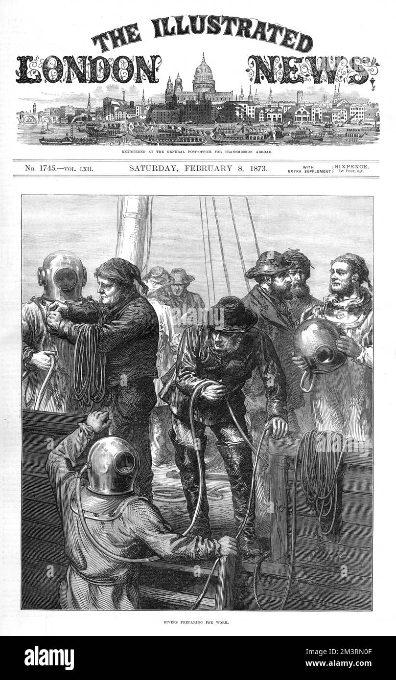 Taucher bereiten sich auf die Arbeit vor, Northfleet-Katastrophe Stockfoto