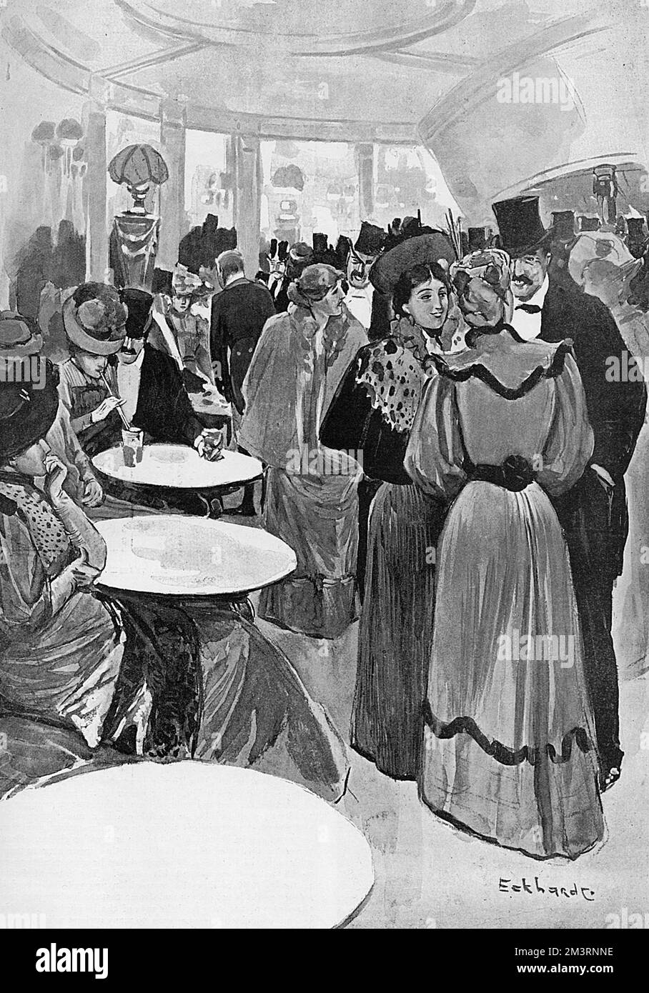 Promenade im Empire Theatre, Leicester Square, London - ein Ort, der bekannt ist, Frauen von leichter Tugend aufzuziehen, aber beliebt bei dem urbanen Gentleman. Die Sozialreformerin Laura Ormiston Chant kämpfte gegen die Promenade und behauptete, sie sei ein "Laster-Markt". Sie ließ sie im Oktober 1894 vom Londoner Bezirksrat erfolgreich abschaffen. Datum: 1894 Stockfoto