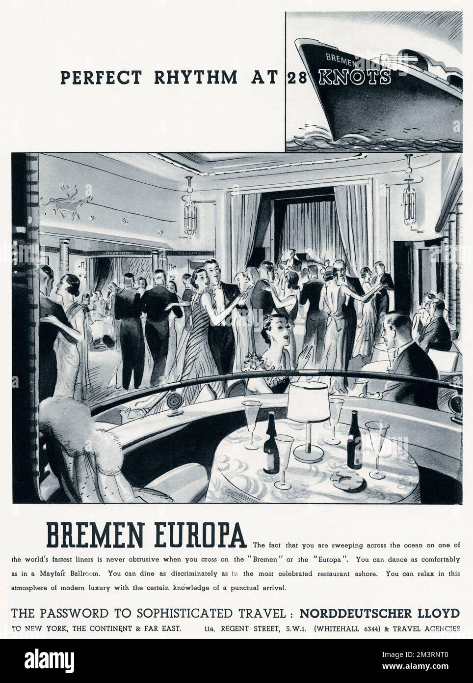 Die in Deutschland gebaute SS Bremen und ihr etwas kleineres Schwesterschiff SS Europa, später SS Libert&#x9b20;waren beide Hochgeschwindigkeitsdampffahrten nach New York, dem Kontinent und Fernost. Datum: 1937 Stockfoto