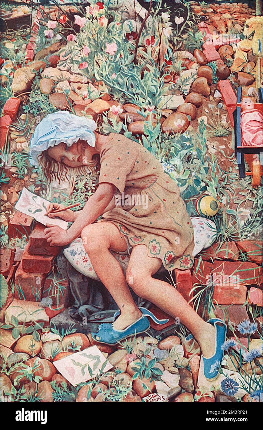 Molly in the Garden von Mark Symons, einem Maler, der zwischen den Kriegen im realistischen Stil arbeitet. Datum: 1930 Stockfoto