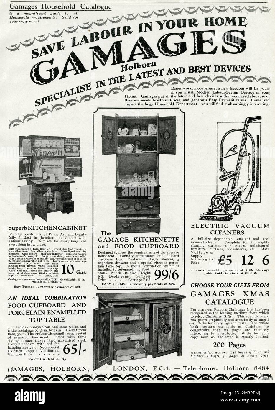 'Ein Platz für alles und alles an seinem Platz'. Drei eigenständige Einheiten für die Küche, aus Holz, verfügbar mit einfachen Zahlungsbedingungen. 1929 Stockfoto