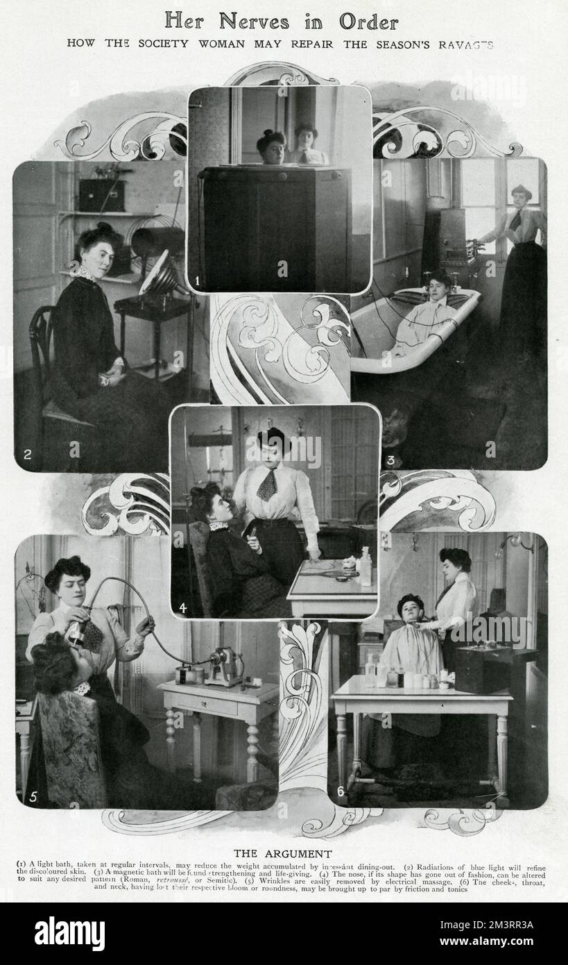 Die Schönheitsbehandlungen der edwardischen Gesellschaft für Frauen 1906 Stockfoto