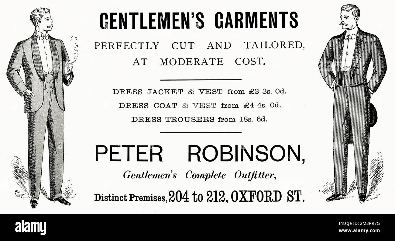 Werbung für Peter Robinson Gentlemen's Abendkleidung 1895 Stockfoto