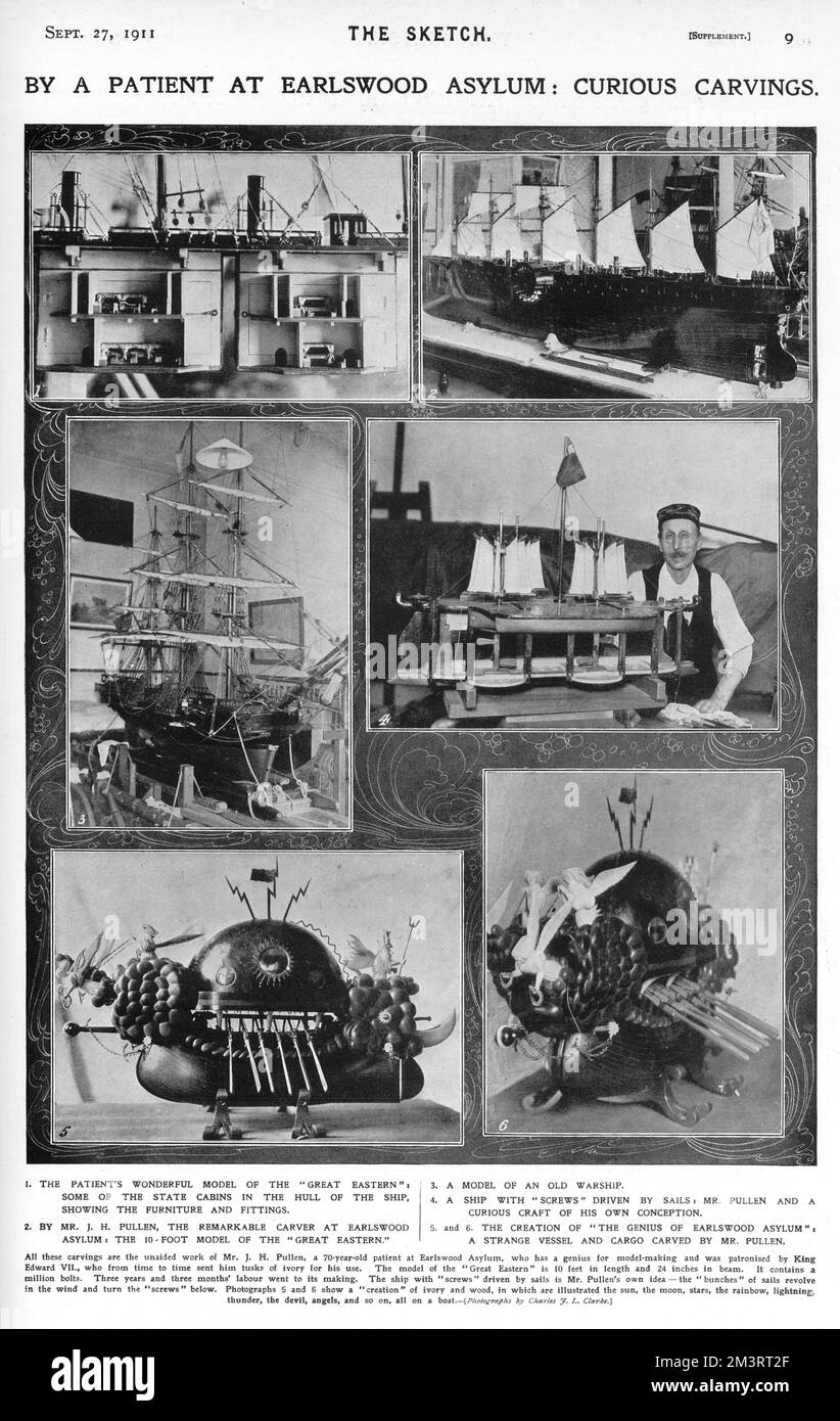 Kuriose Schnitzereien von James Henry Pullen im Earlswood Asylum Stockfoto