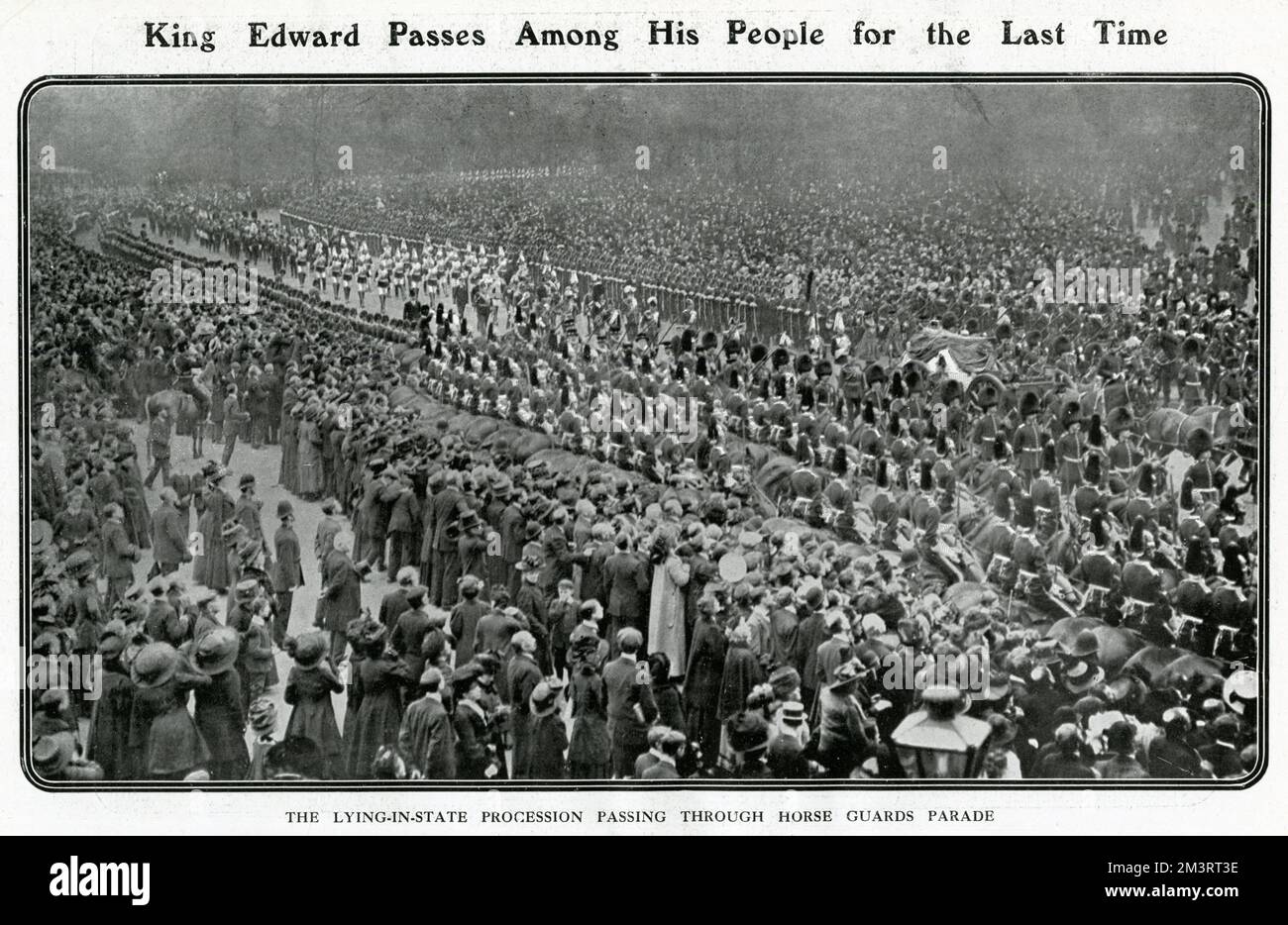 König Edward kommt zum letzten Mal unter seinem Volk vorbei, der Waffenwagen, der durch die Horse Guard Parade fährt. Datum: 20. Mai 1910 Stockfoto