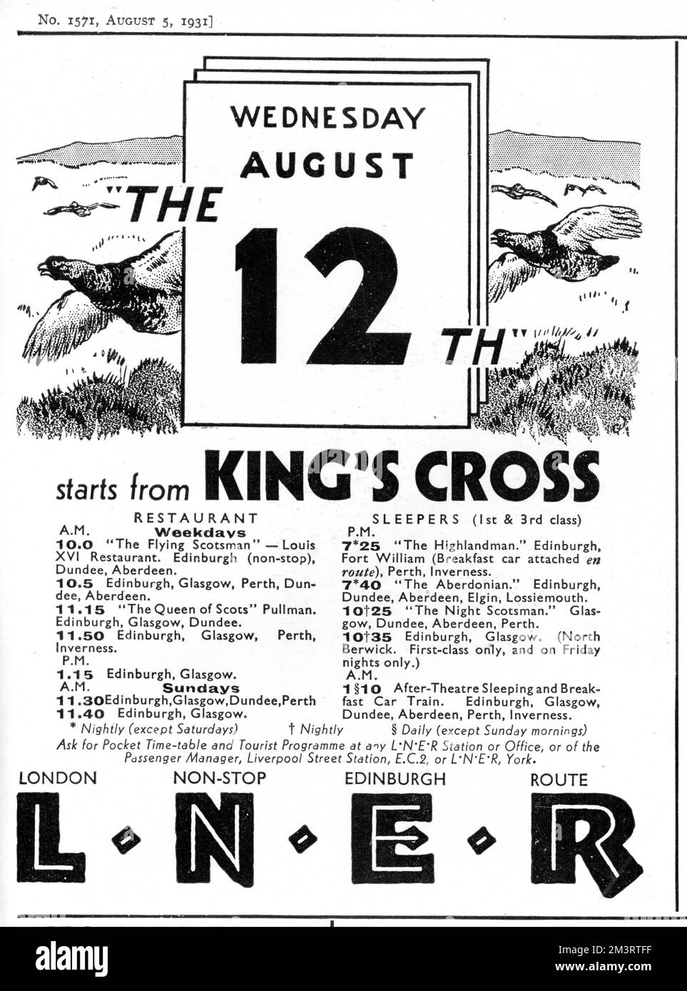 Werbung für LNER-Routen nach Norden nach Schottland mit Blick auf die glorreiche Jagdsaison 12.. 1931 Stockfoto
