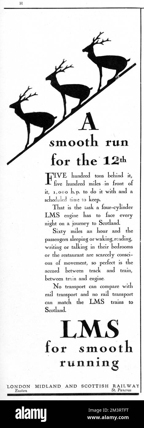 Werbung für LNER – „Ein reibungsloser Lauf für die 12.“. Datum: 1927 Stockfoto