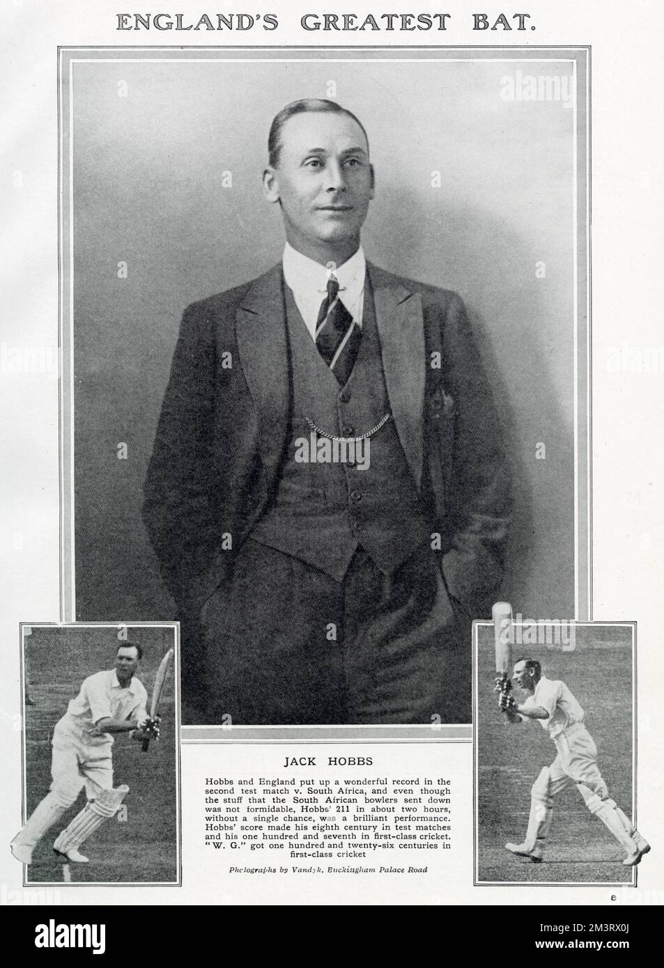 Jack Hobbs (Sir John Berry Hobbs), englischer Cricketer (1882-1963). Seite vom Tatler, 1924. Stockfoto