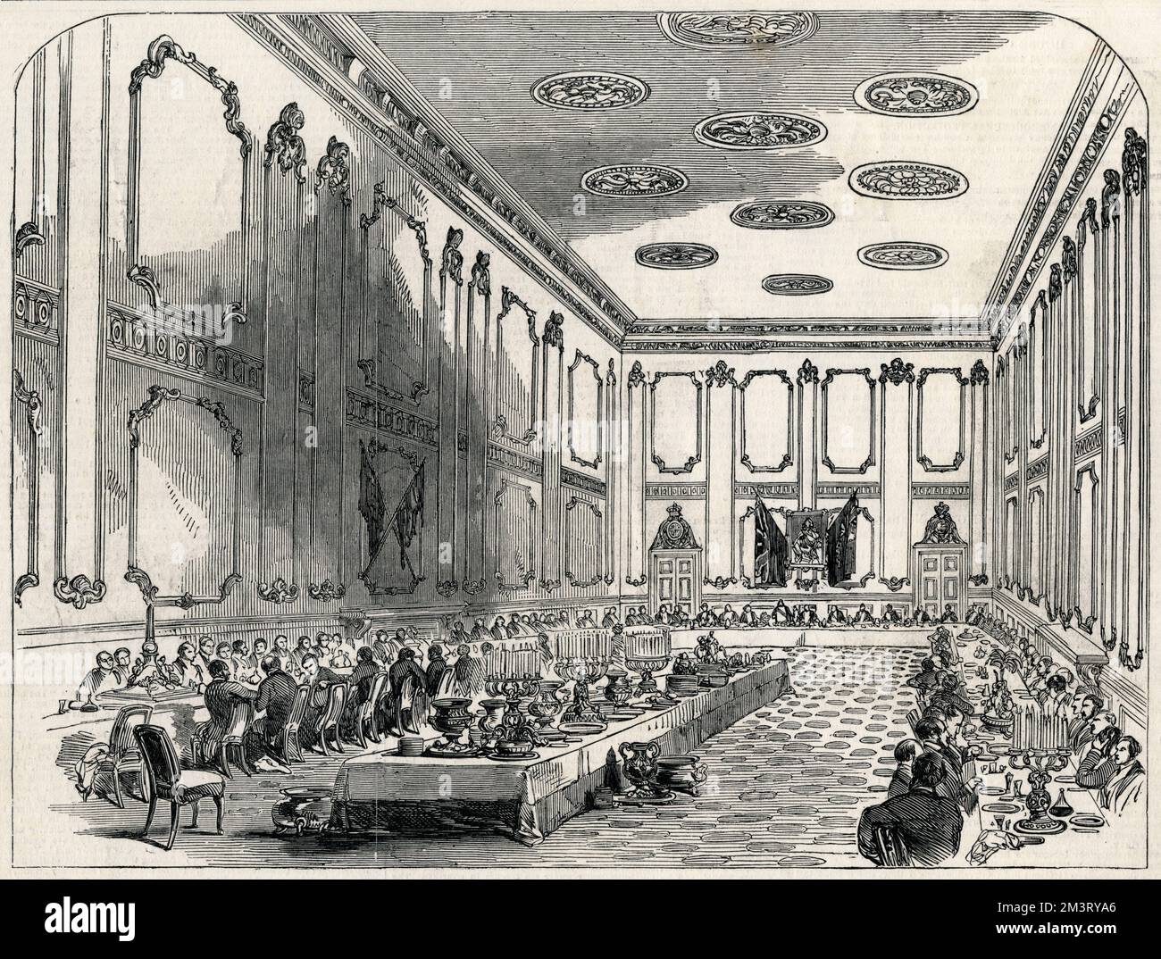 Großes Bankett anlässlich des 200.. Jahrestages der Einschulung der Coldstream Guards am 22.. Mai 1850 im Bankettsaal, St. James's Palace Stockfoto