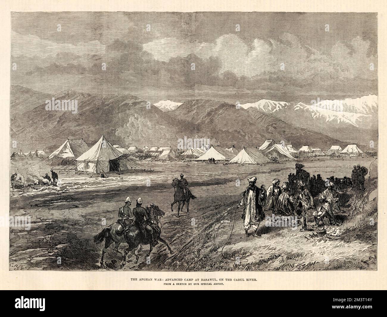 Afghanischer Krieg - Fortgeschrittenenlager in Basawul am Kabul River Stockfoto