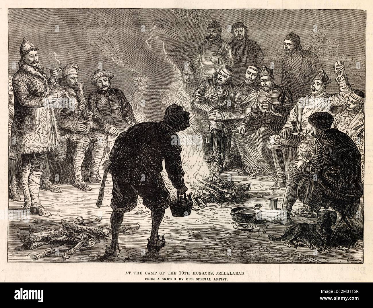 Afghanischer Krieg - Lagerfeuer der 10. Husaren in Jellalabad Stockfoto