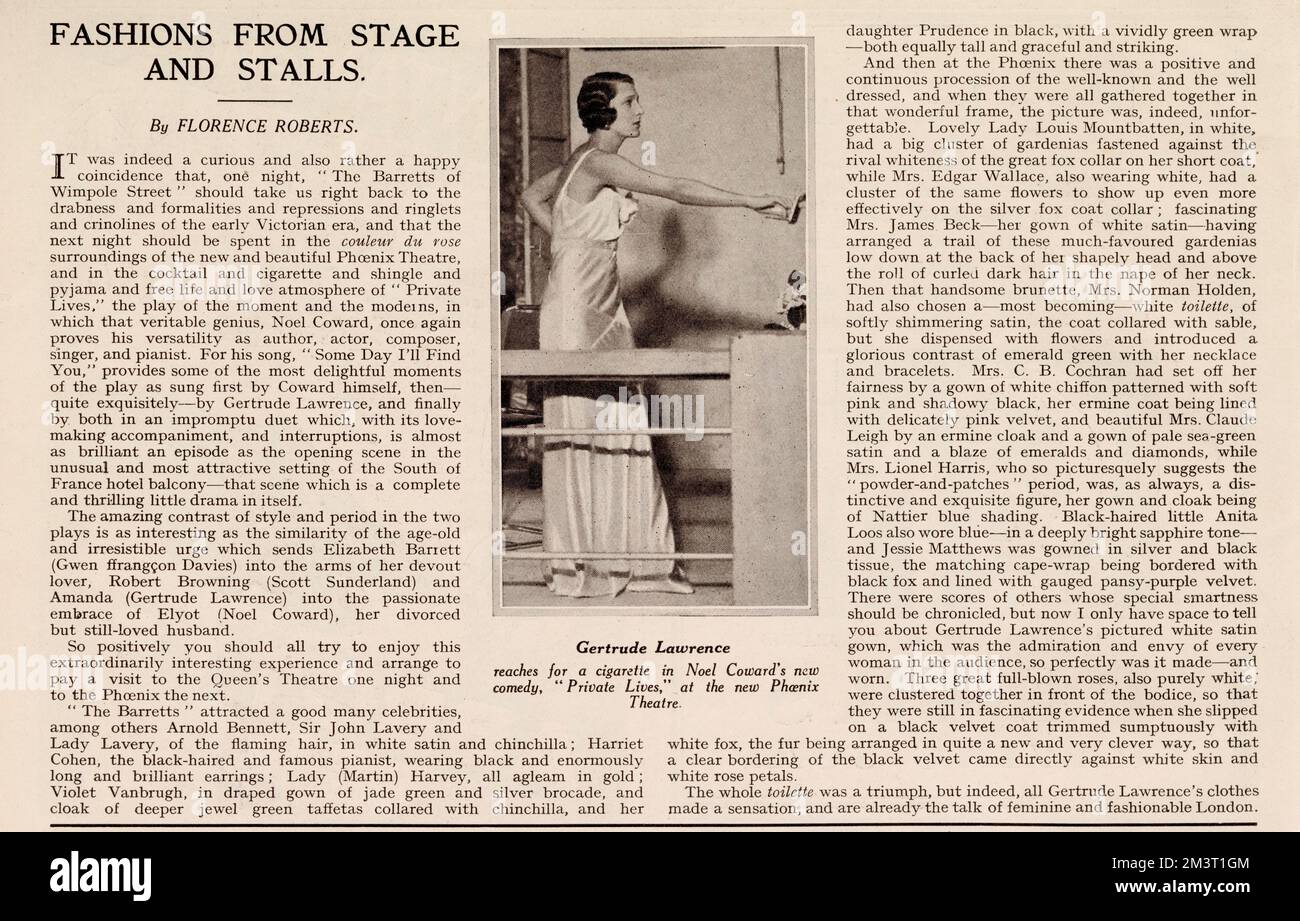 Privatleben, Mode auf der Bühne, Gertrude Lawrence Stockfoto