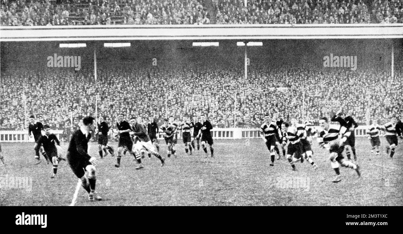 Cardiff RFC gegen das All Blacks (Neuseeland) Rugby-Spiel, 1935. Stockfoto