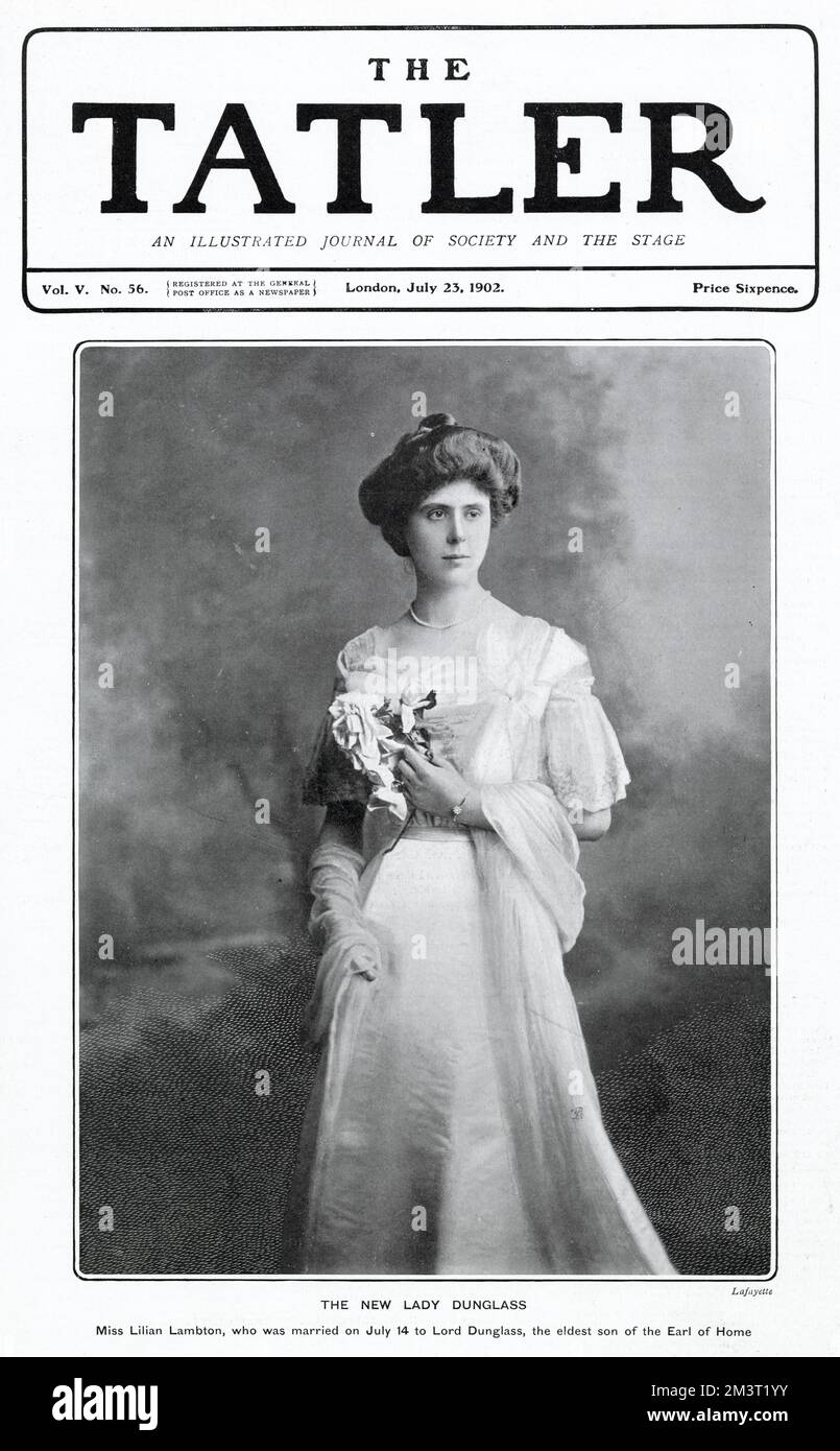 Titelseite des Tatlers mit einem Foto von Lilian Lambton, zum Zeitpunkt ihrer Hochzeit mit Charles Douglas-Home, Lord Dunglass (später Earl Home). Sie war die Mutter des britischen Premierministers Alec Douglas-Home. Stockfoto