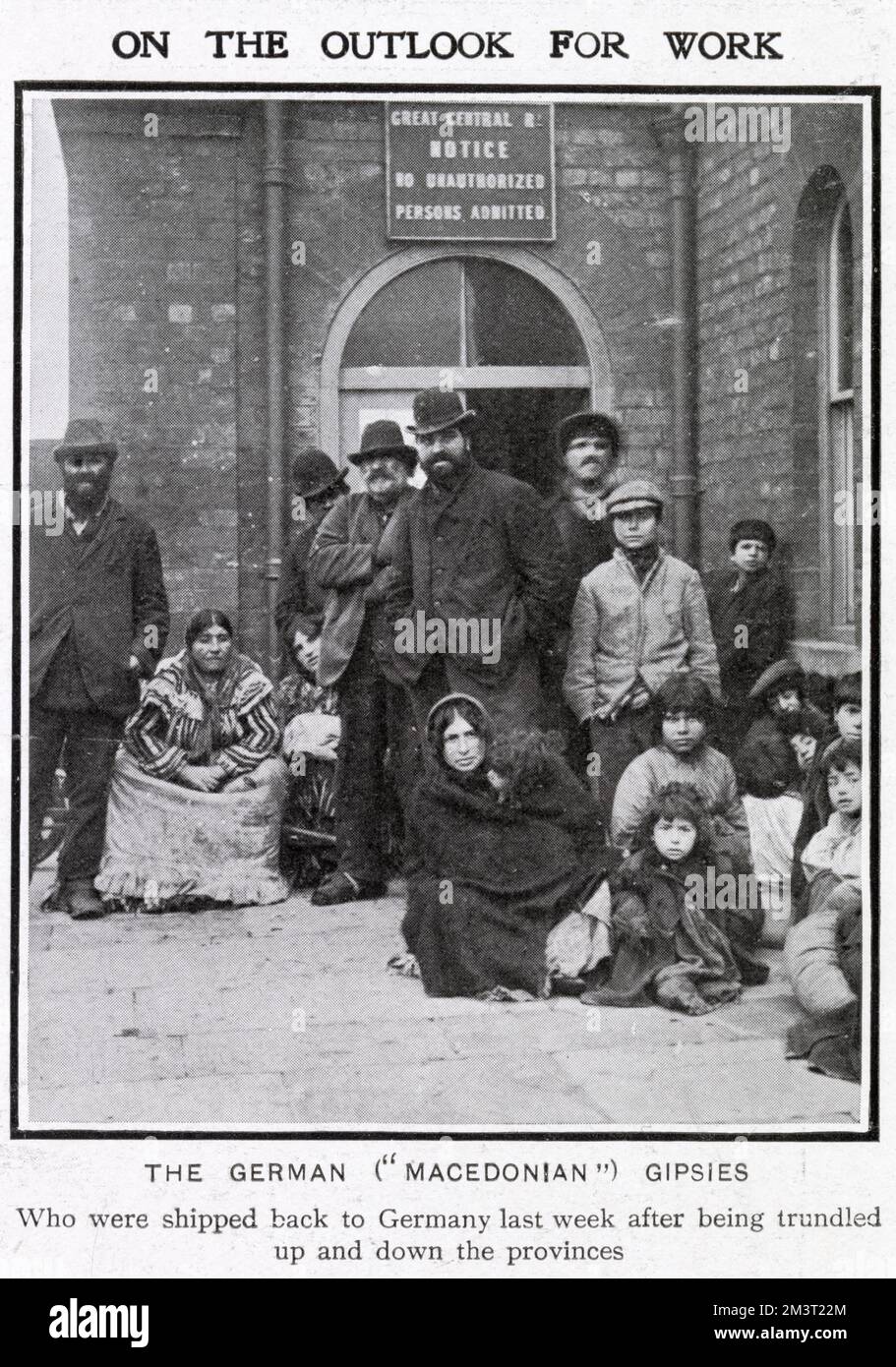 Deutsche "mazedonische" Zigeuner in Großbritannien, die wiederholt von den Behörden weitergerissen wurden, bevor sie nach Deutschland zurückgeschickt wurden. Stockfoto