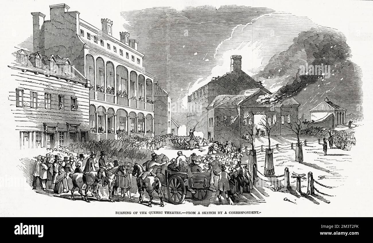 Verbrennung des Quebec-Theaters im Jahre 1846. Stockfoto