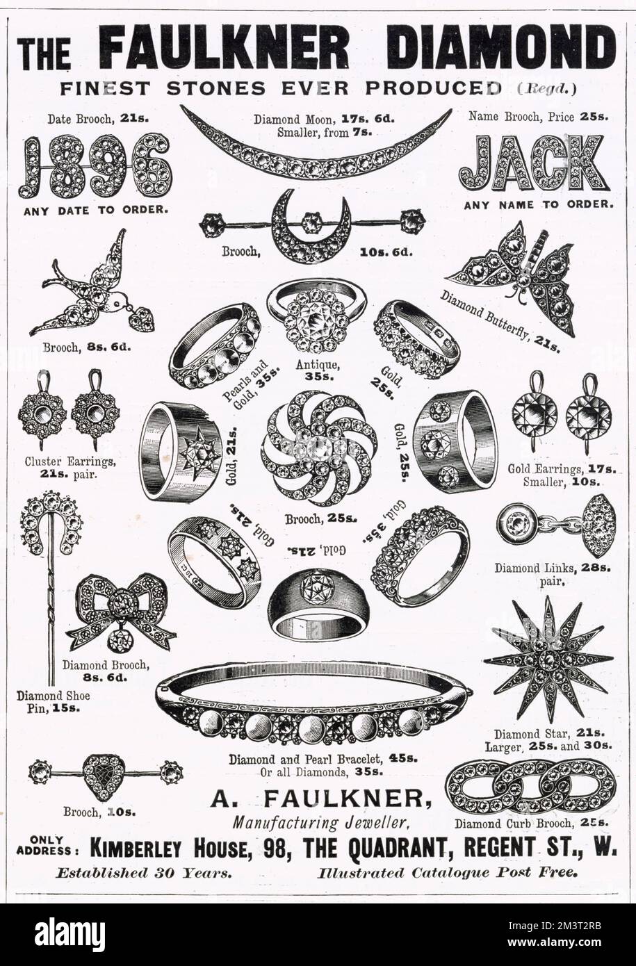 Werbung für Einen Faulkner, Juwelier - Schmuck von "The Faulkner Diamond". Datum: 1896 Stockfoto