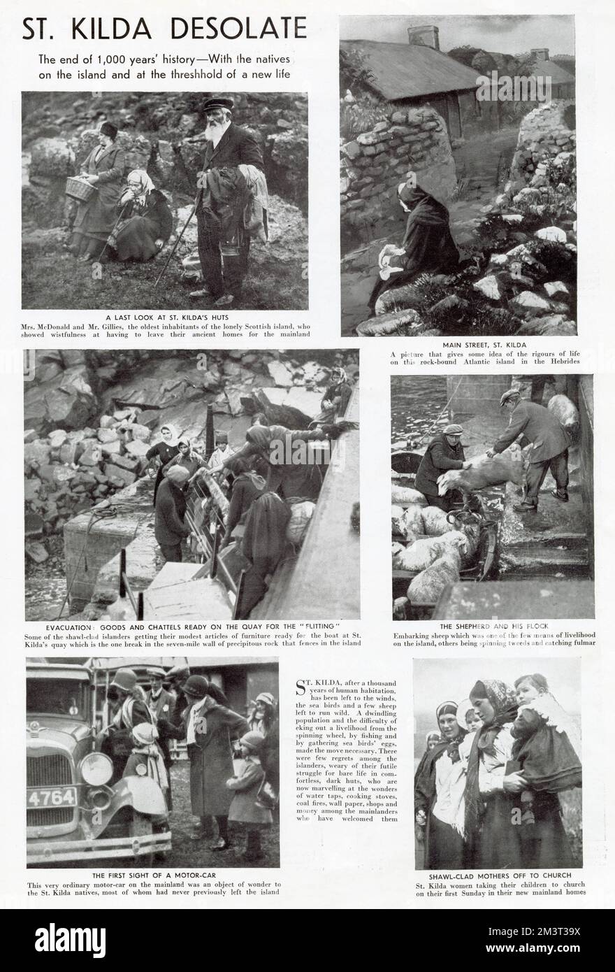 Seite von der Grafik Bericht über die Evakuierung von St. Kilda nach 1000 Jahren menschlicher Besiedlung. Stockfoto