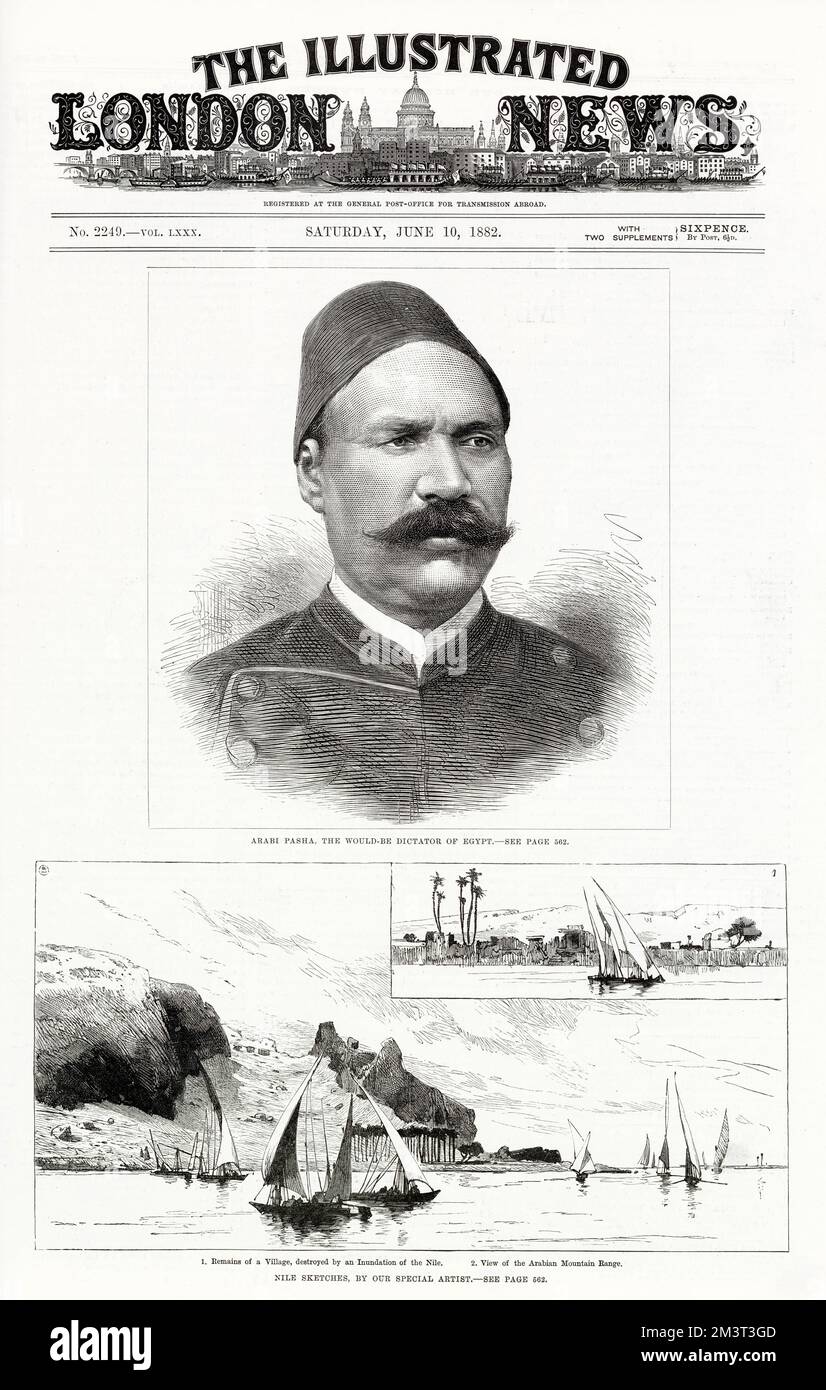Arabischer Pascha und Skizzen auf dem Nil, Ägypten. Datum: 1882 Stockfoto