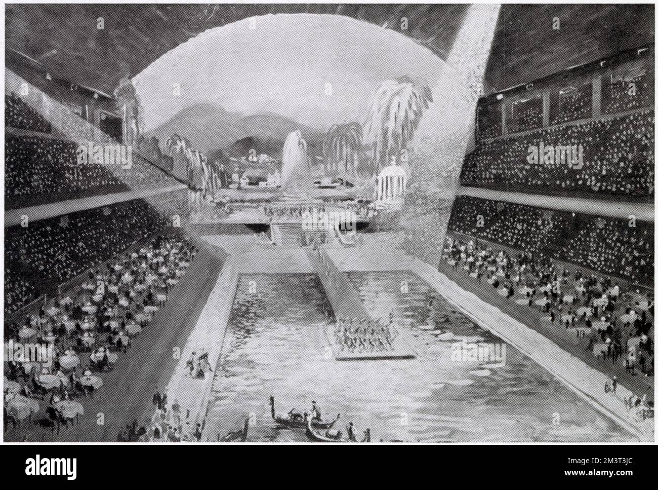 Der künstlerische Eindruck von Earl's Court mit einem lido-Pool, der durch Absenken des Foors möglich wird. Stockfoto