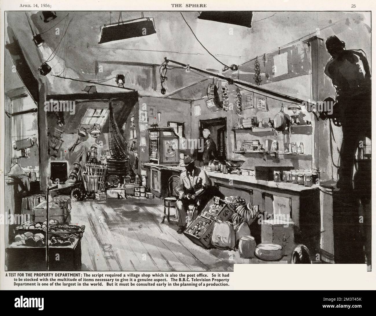 Produktion eines TV-Stücks auf der BBC, in dem gezeigt wird, wie ein Dorfladen mit Hilfe der BBC-Immobilienabteilung nachgebildet wird, um eine authentische Szene zu erzeugen. Stockfoto