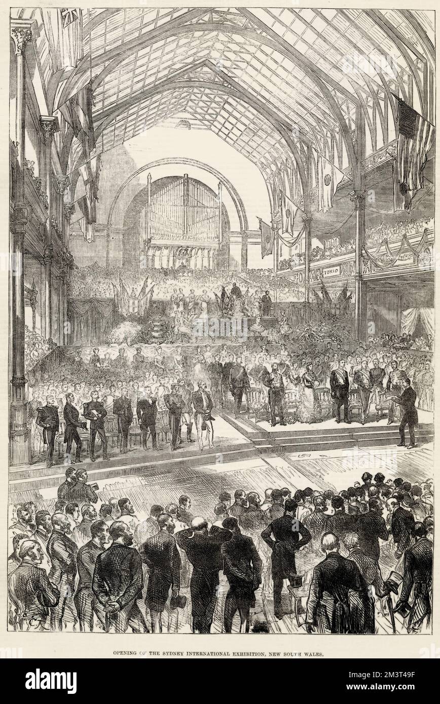 Eröffnung der Sydney International Exhibition 1879, New South Wales, Australien, von Lord Augustus Loftus, dem Gouverneur von New South Wales. Stockfoto