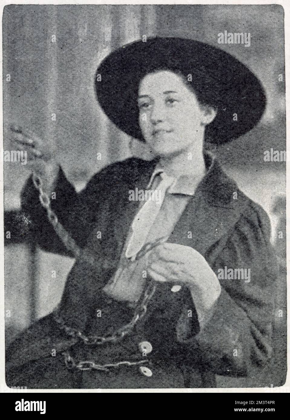Helen Fox, eine der Suffragetten, die sich am 28. Oktober 1908 in der Ladys' Gallery im Unterhaus an den Grill gekettet haben. Stockfoto