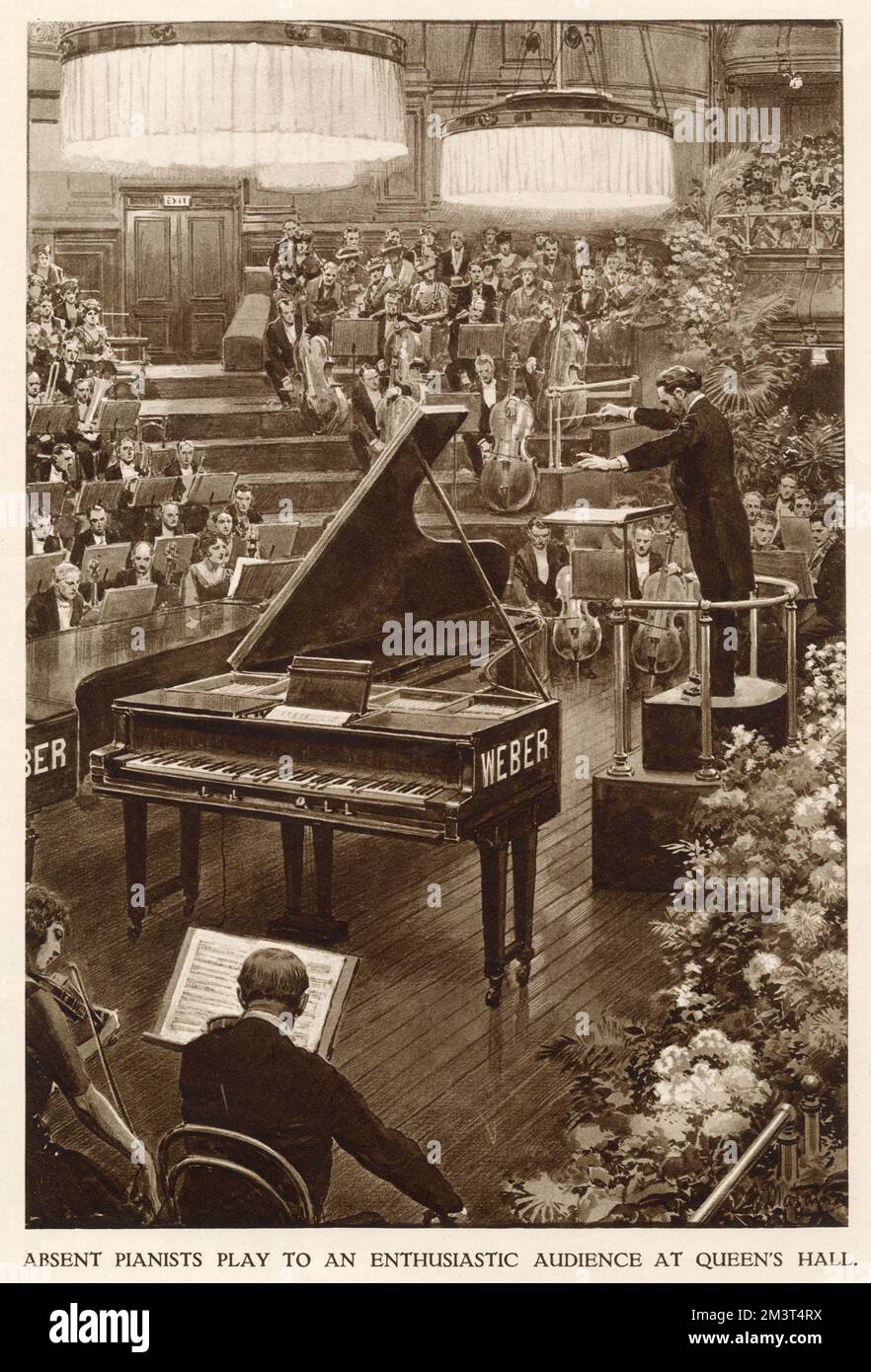 Konsort in Queen's Hall, Langham Place, London, wo ein Pianola-Klavier mit einem Orchester spielte. Stockfoto