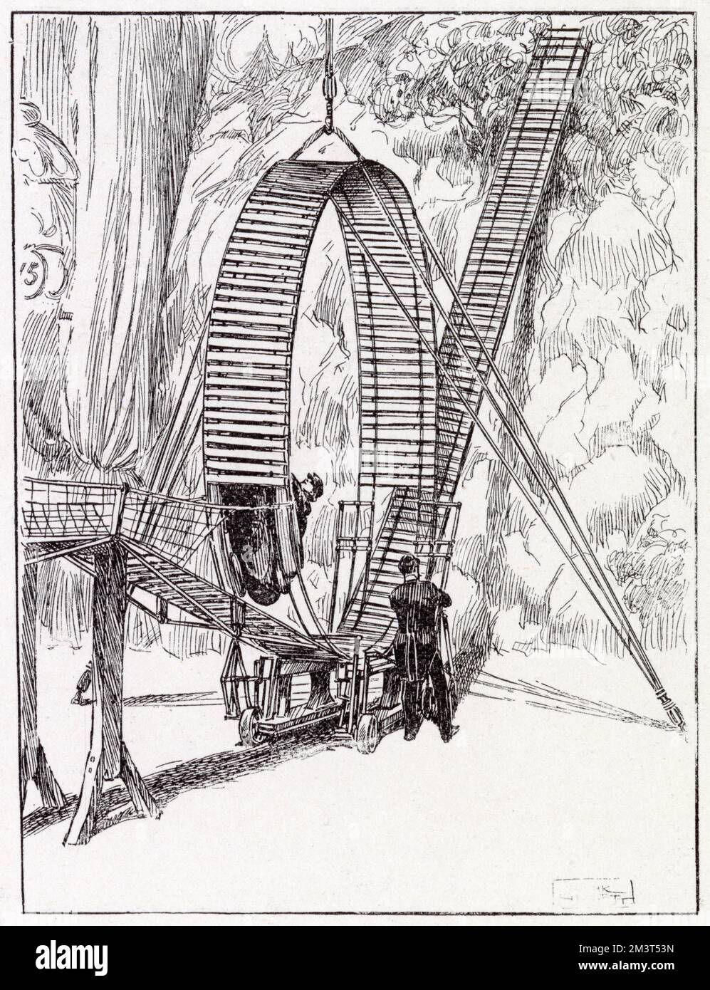 Die neueste Sensation am Londoner Hippodrom im Jahr 1903: Miss Mina Alix hat einen Rundgang absolviert, nachdem sie ihr Auto über eine 58 m lange Strecke gefahren hat. Ihr Ausgang wurde durch ein Netz 4 Meter vom Ausgang gepuffert. Stockfoto