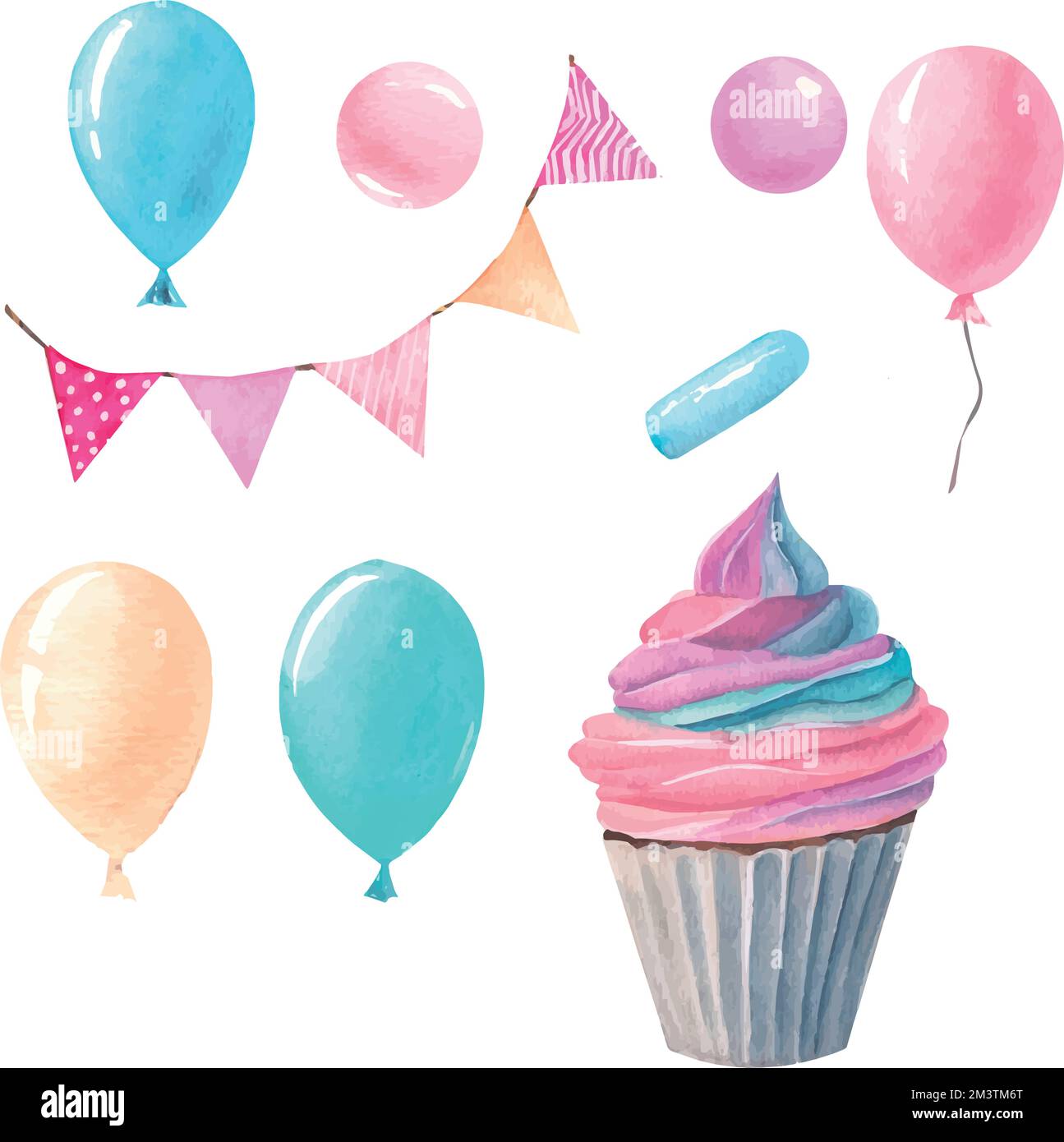 Set von Vektor-Aquarell-Geburtstagsparty-Elementen Stock Vektor