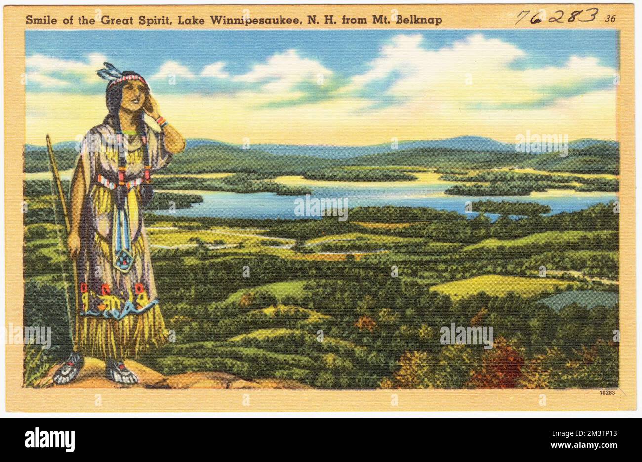 Smile of the Great Spirit, Lake Winnipesaukee, N. H. von Mt. Belknap, Lakes & Ponds, Tichnor Brothers Collection, Postkarten der Vereinigten Staaten Stockfoto