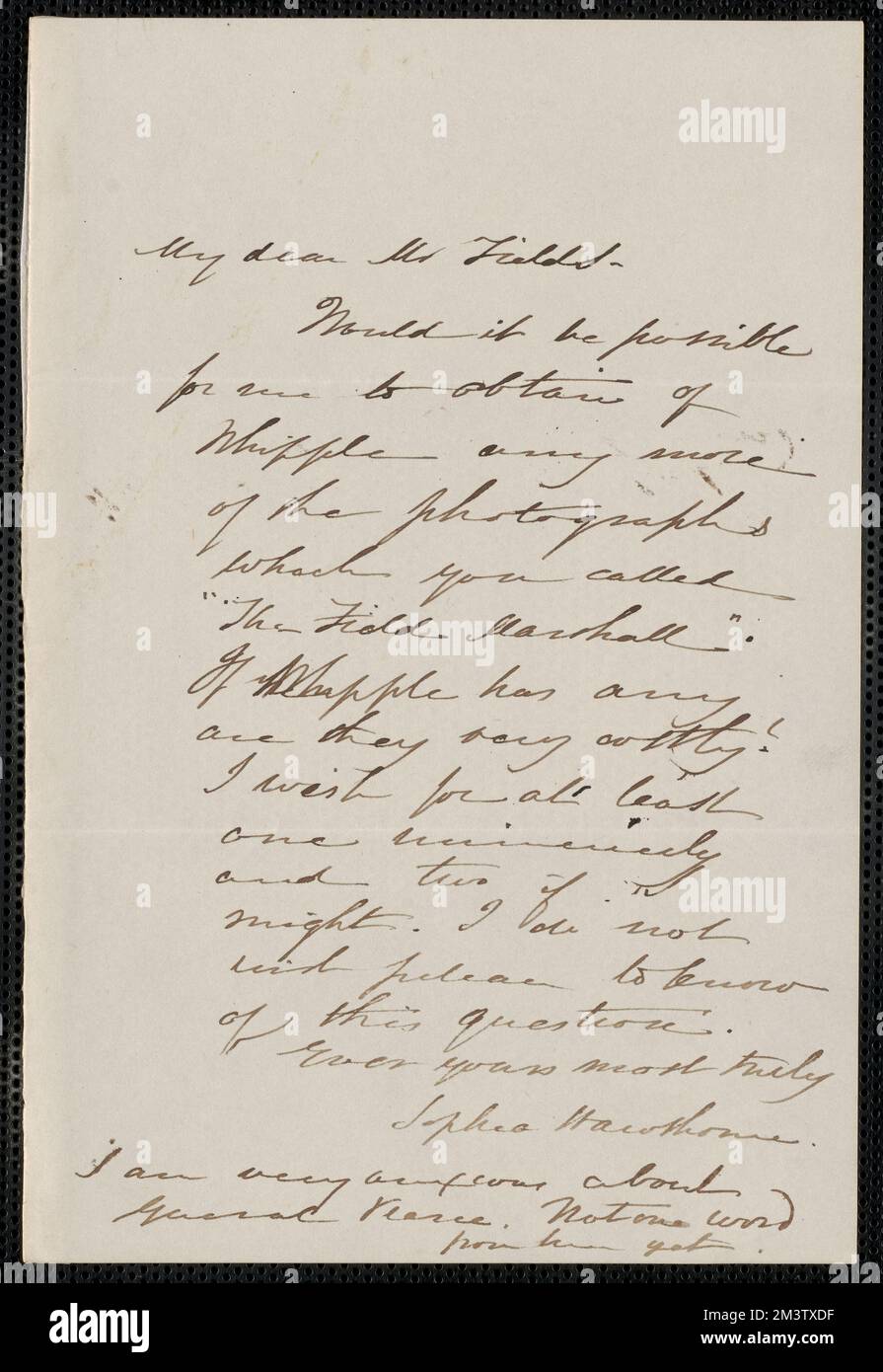 Sophia Hawthorne, Autogrammbrief unterzeichnet an James Thomas Fields, [Concord], ca. 7. Juni 1864 , Autor' Ehegatten, weibliche Autoren, Amerikaner, Autoren, Amerikaner, 19.. Jahrhundert, Korrespondenz, Hawthorne, Julian, 1846-1934, Hawthorne, Nathaniel, 1804-1864, Whipple, John Adams, 1822-1891 Stockfoto