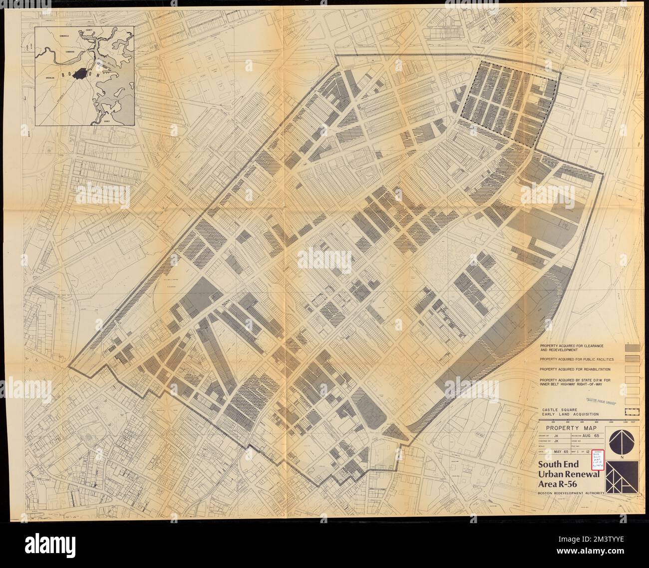 South End Urban Renewal Area R-56 : Grundstückskarte , South End Boston, Massachusetts, Karten, Stadtplanung, Massachusetts, Boston, Landkarten, Immobilien, Massachusetts, Boston, Landkarten, Straßen, Vorfahrt, Massachusetts, Boston, Karten, Eminent Domain, Massachusetts, Boston, Karten Stockfoto