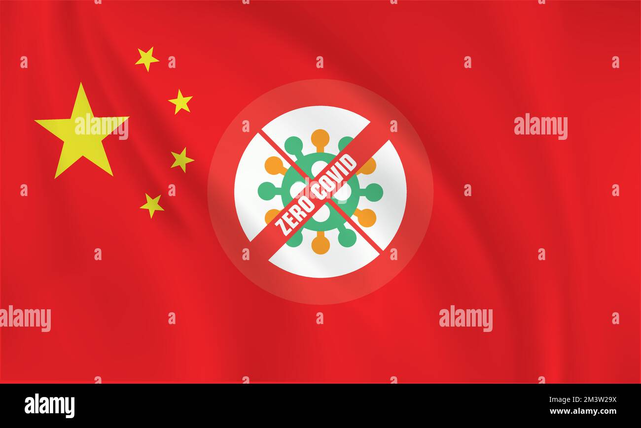 China: Konzept der COVID-Null-Politik vor dem Hintergrund der chinesischen Flagge. Vektordarstellung. Vektordarstellung für eine durchgehende einzeilige Zeichnung. Stock Vektor