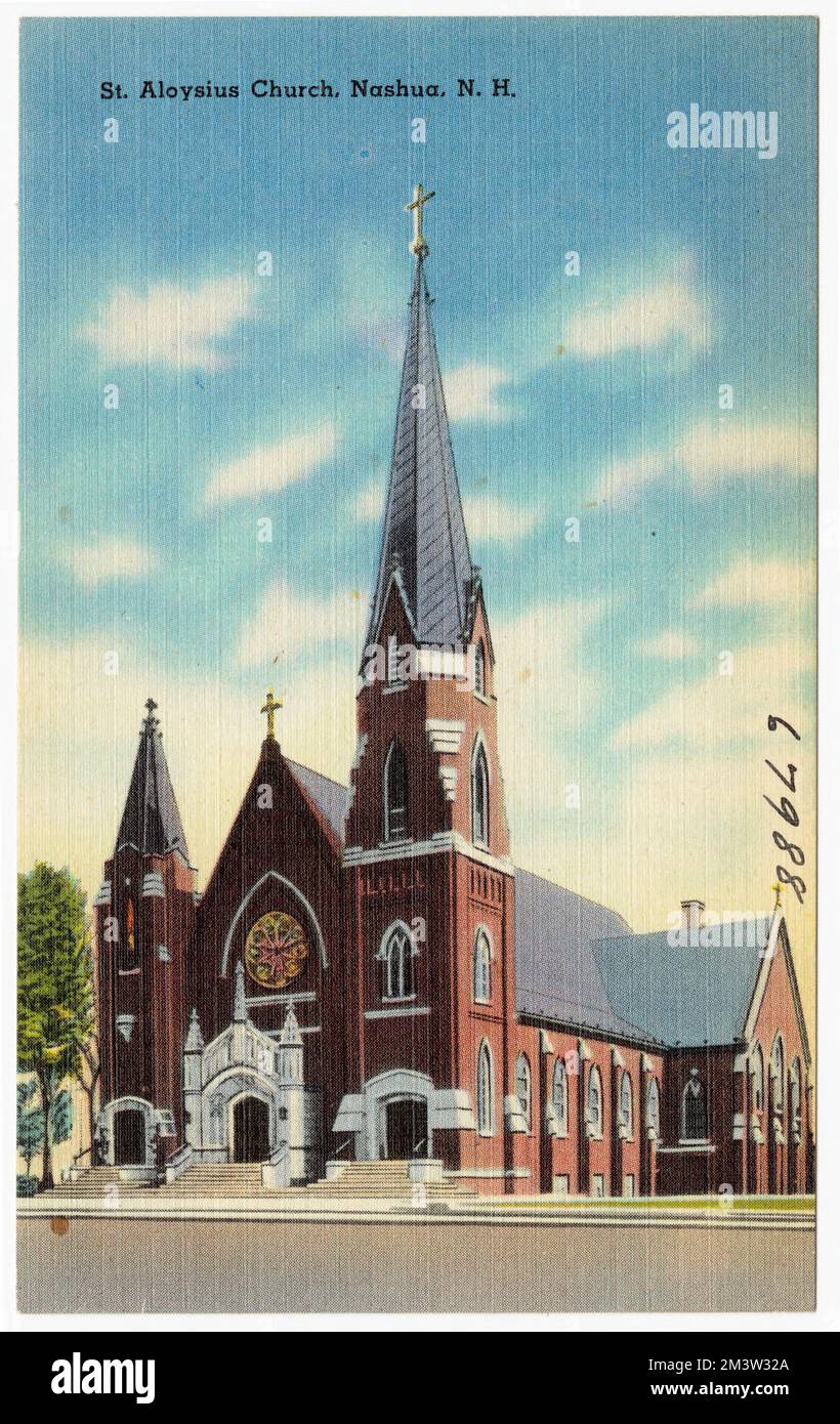 St. Aloysius Kirche, Nashua, N.H. , Kirchen, Tichnor Brothers Collection, Postkarten der Vereinigten Staaten Stockfoto