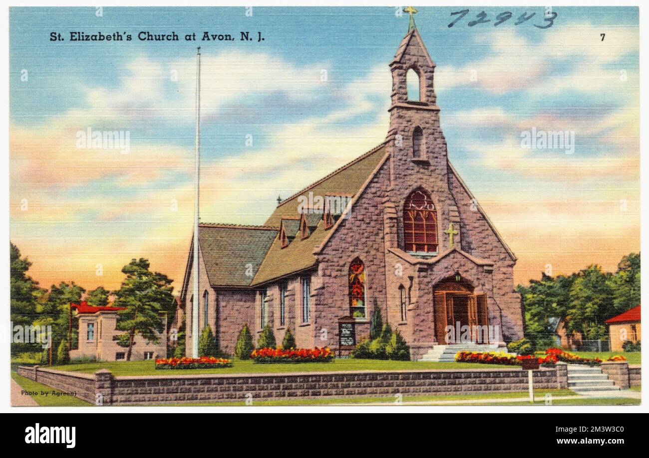 St. Elizabeth's Church at Avon, N. J., Churches, Tichnor Brothers Collection, Postkarten der Vereinigten Staaten Stockfoto