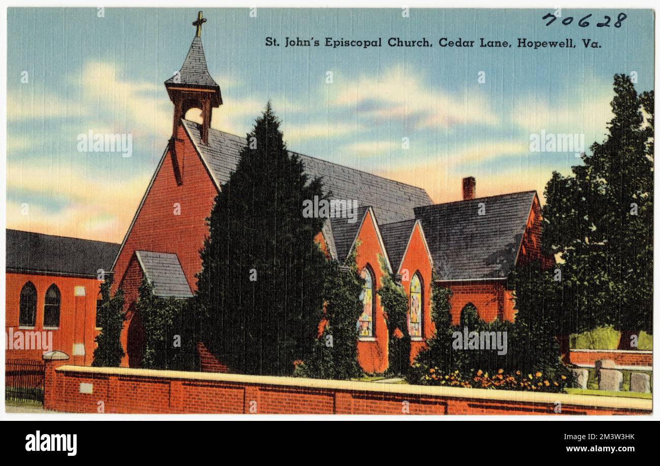 St. John's Episcopal Church, Cedar Lane, Hopewell, VA , Kirchen, Tichnor Brothers Collection, Postkarten der Vereinigten Staaten Stockfoto